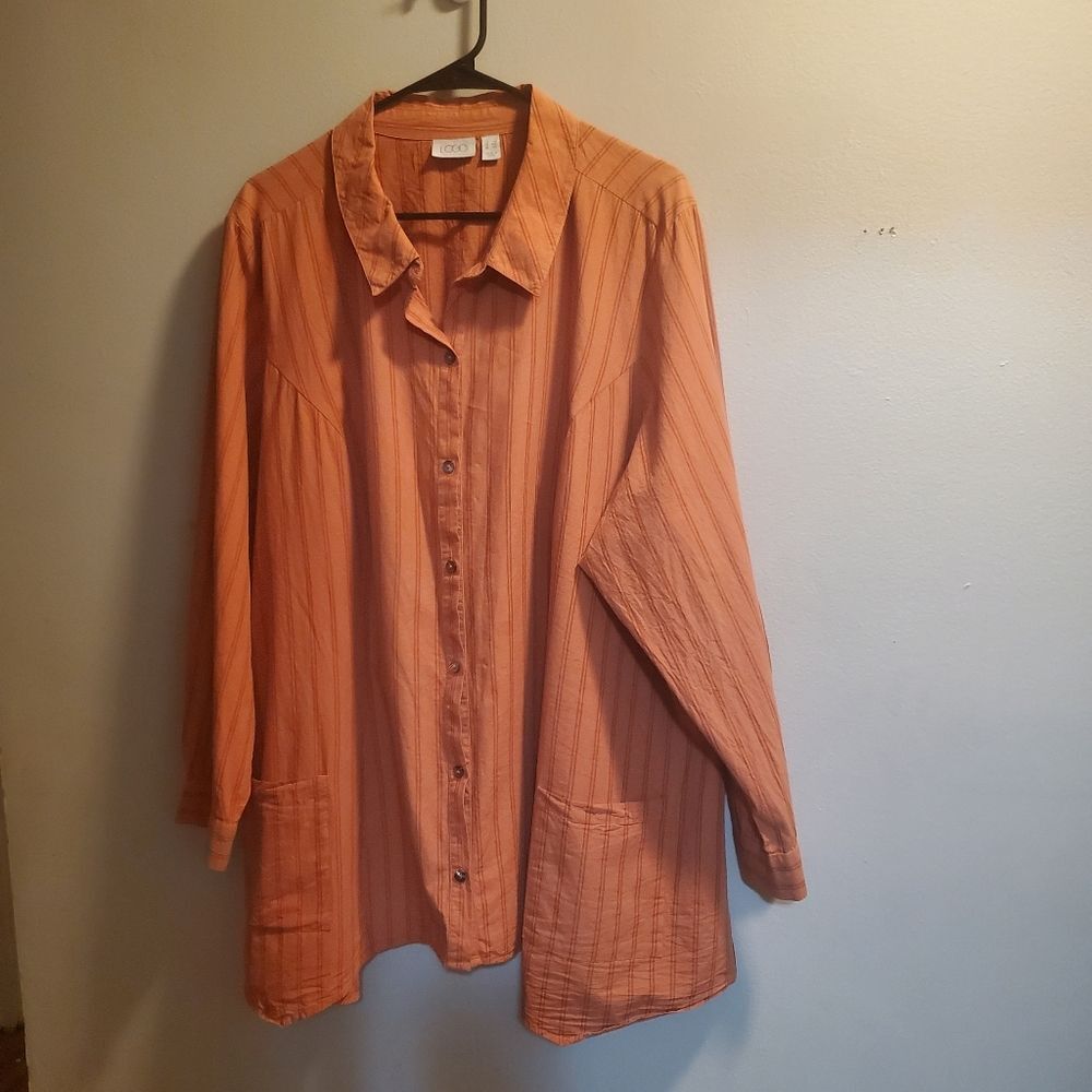 LOGO Lori Goldstein Women's size 3x Burnt Orange Button Front Tunic Top Stripes